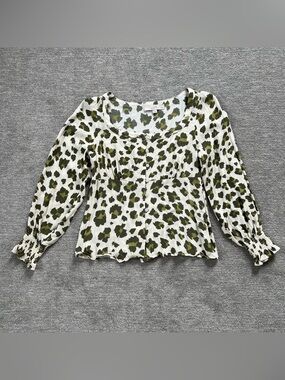 LOFT Petites Olive and Ivory Animal-Print Blouse Sz. XSP